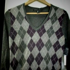 NWOT Marina Luna Merino Wool Argyle Sweater